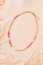 Ombre Rosé necklace with mixed stones and central pearl cluster

