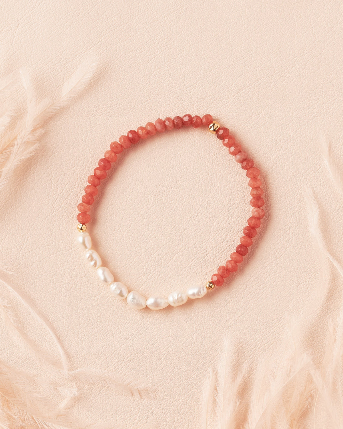 Embrace Bracelet in Fawn with freshwater pearl centrepiece, gold-filled beads, and warm-toned semiprecious stones