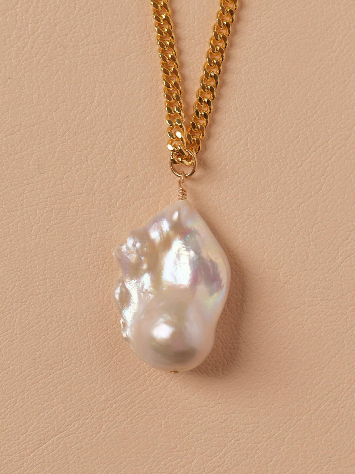 Aura Necklace baroque freshwater pearl pendant on a gold-filled curb chain
