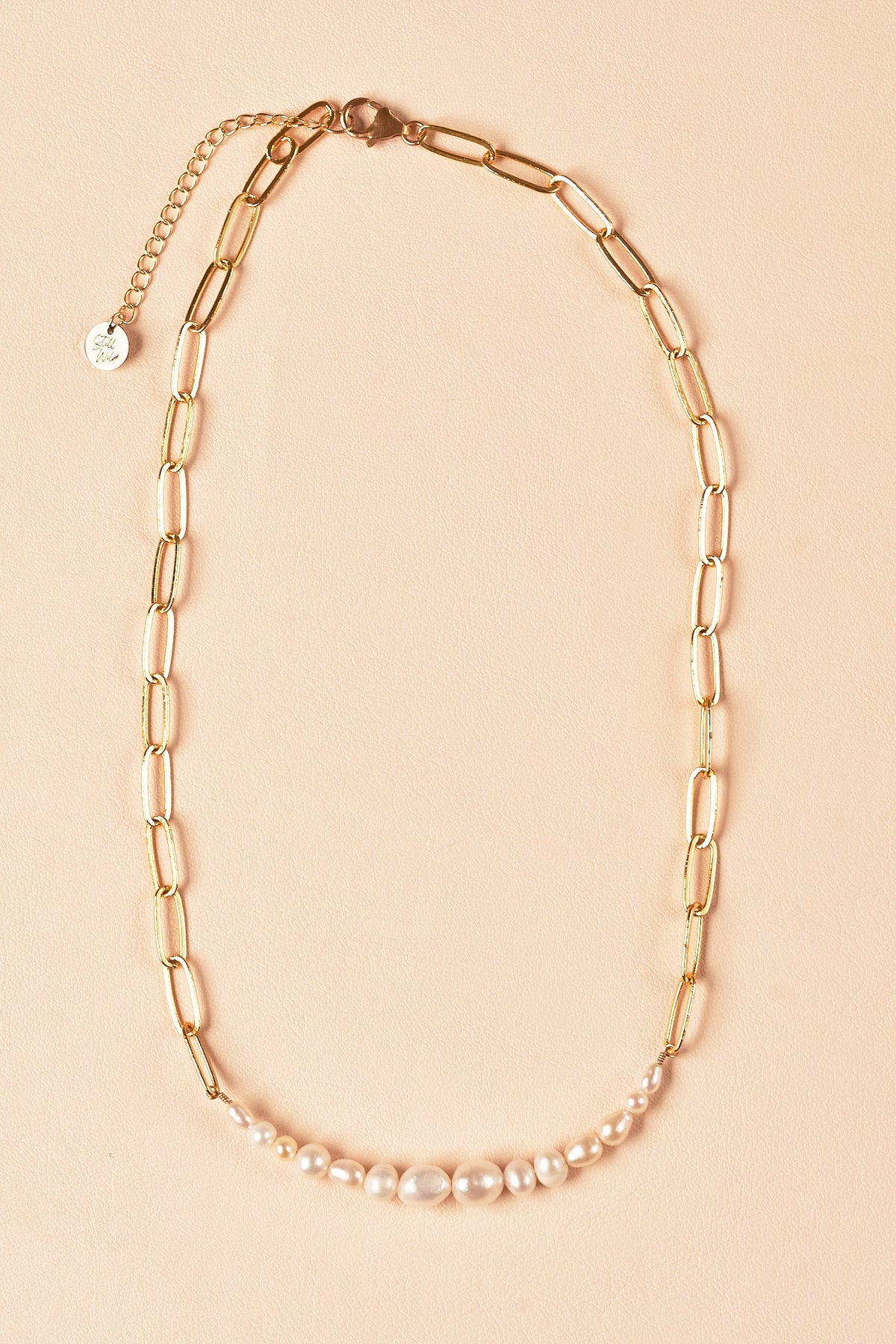 Pearl Forte Necklace, freshwater pearls on a gold-filled paperclip chain